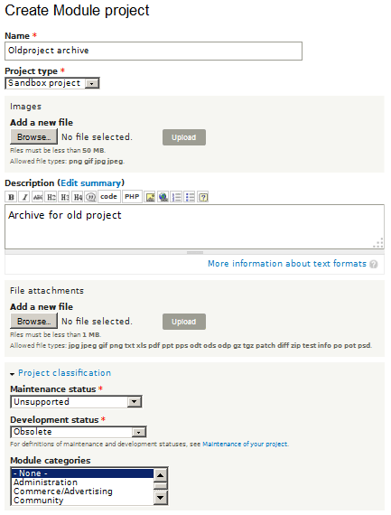 Creating an empty sandbox to hold an obsolete project. createproject03.png