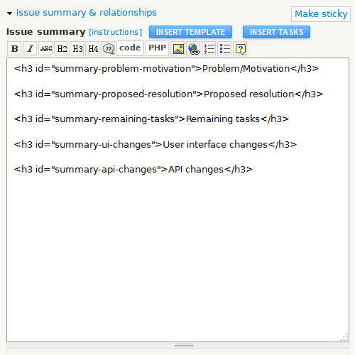 Dreditor adds buttons to the Create issue summary user interface. dreditor02.png
