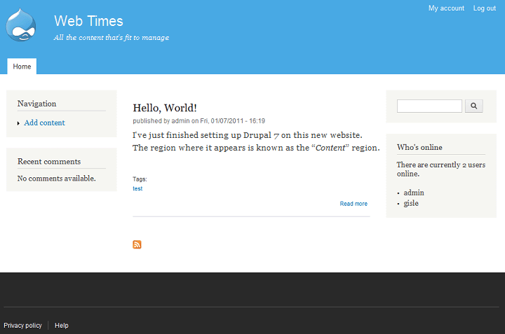 Drupal 7 default frontpage. drupal_fp02.png