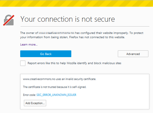 The browser alerts about certificate not beeing signed by a trusted issuer. tls_selfsigned.png