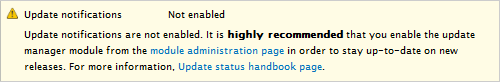 Warning about update notifications being turned off. Warning.