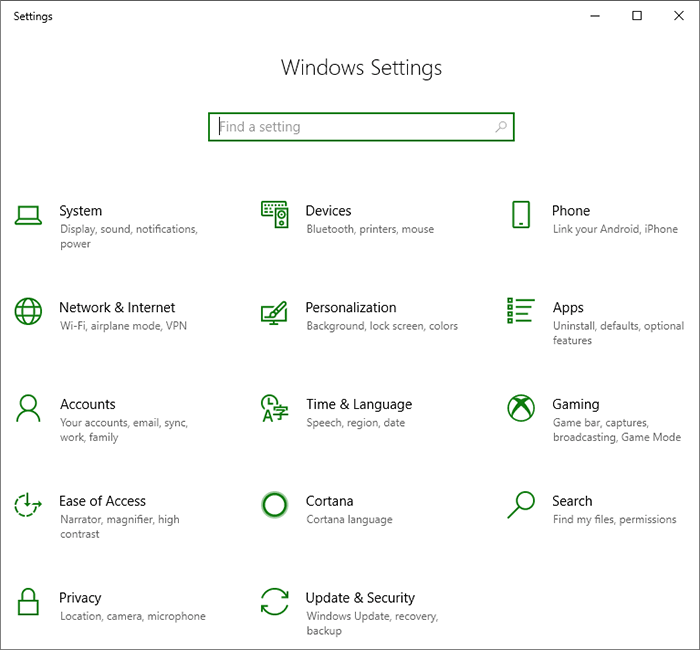 Settings menu. w10_settings.png